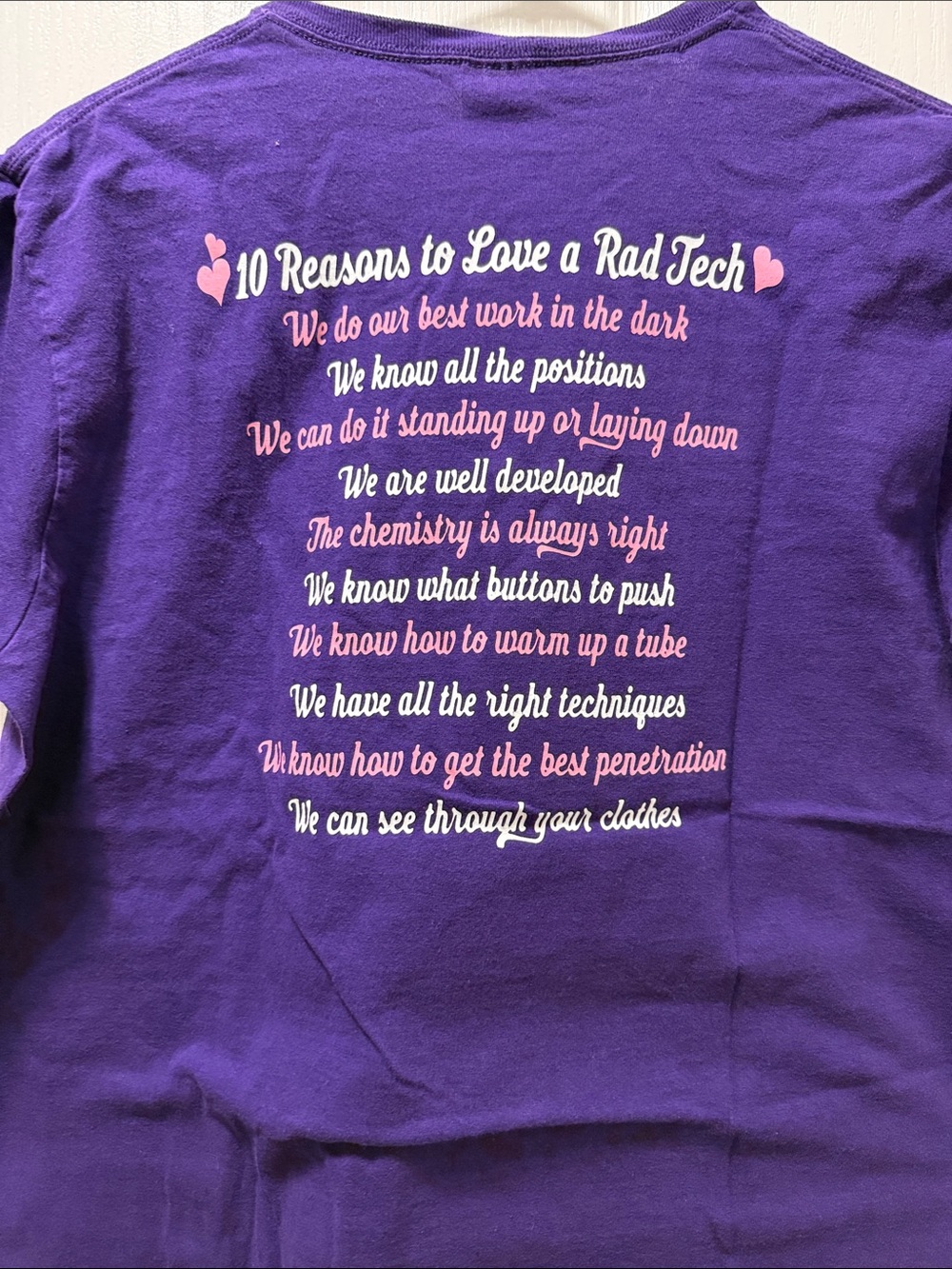 Gildan Purple Short-Sleeve Tee with Pink and White Text